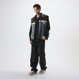 INCISION SIDE WRINKLE DENIM PANTS - BLACK/CAMO