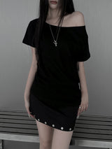 ルーズフィットベーシックオフショルダーT (4color)