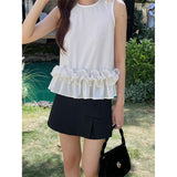 Contrast Ruffle Hem Sleeveless Top
