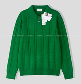 All-Day Cable Pattern Two-Button Collar Knit