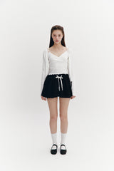 Ribbon Punching Cardigan Ivory