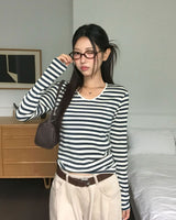 [MADE] Eden U-Neck Striped Long Sleeve T-Shirt