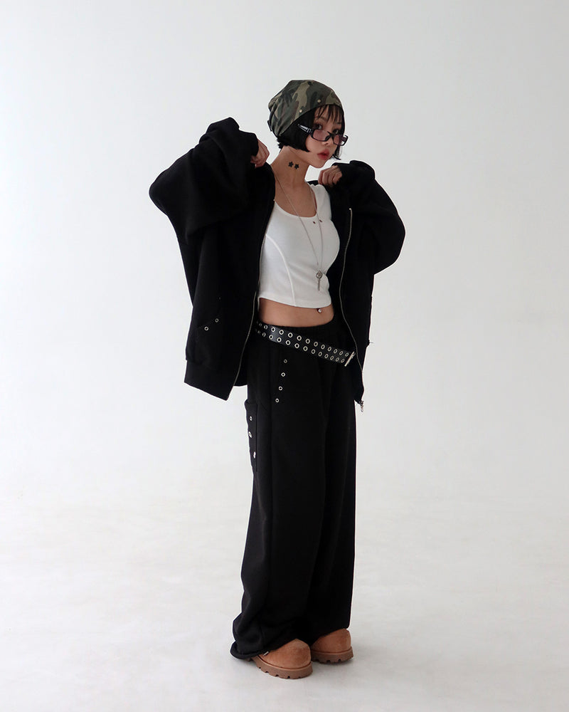 Punching eyelet string wide pants