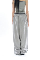Long waist rib loose sweatpants