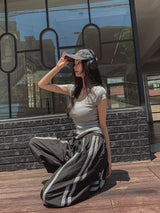 triple track line nylon pants