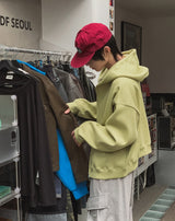Tain Waffle Crop Hood Zip-Up