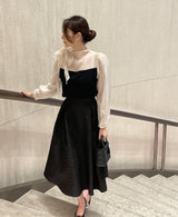 Liang Satin Tie Color Matching Puff Blouse