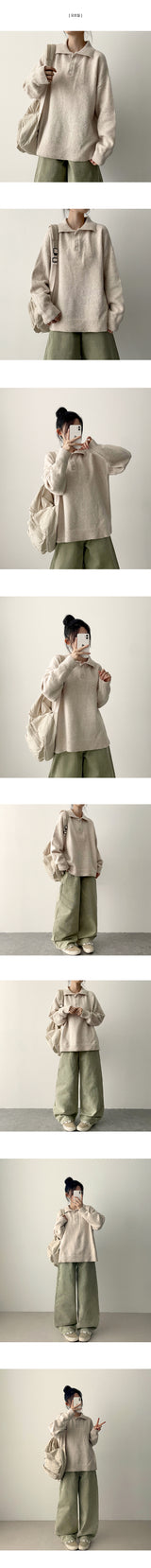 Uniting Loose Fit Color Wool Collar Knitwear