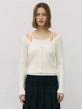 RIBBON SLEEVELESS CARDIGAN SET IVORY