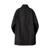 ポリーコットンリブダブルプラケットロングジャケット - ブラック