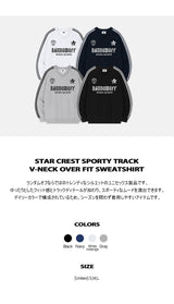 STAR CREST SPORTY TRACK V-NECK OVER FIT SWEATSHIRT (4color)