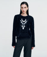 Chain Link Furry Cardigan _ BLACK