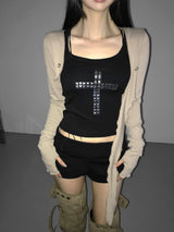 rainbow piece cross mini top(3 color)