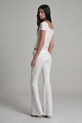Lace tea bootscut pants, White