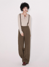 Hong Kong style pleated retro loose wide-leg overalls suit casual trousers