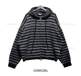 Onz Striped Mohair Knit Hood Zip-Up