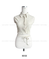 Lia strap ribbed sleeve shirt