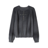 SPRAY-DYED DISTRESSED BEADED PIPE EMBROIDERY クロステンセルベルベットニットセーター