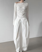 Boxy Pleated Cotton Balloon Long Skirt