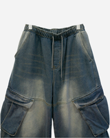 Deep-washed Cargo Denim Pants