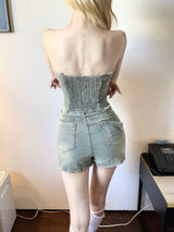 1284. Damage button denim 2pc