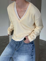 Linen deep v neck knit(4color)