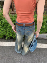 ローズワイドスクラッチヴィンテージデニムパンツ