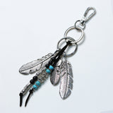 navajo feather & beads keyring black