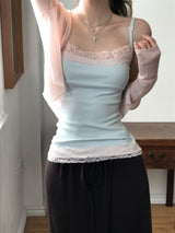 [MADE] Heart-Drop Lace & Cubic Heart Camisole