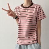 ジニングカラーマッチングダンガラショートスリーブTシャツ