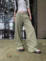 khaki cotton jeans wide casual pants