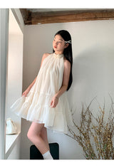 Lemon tea halterneck flare sleeveless dress