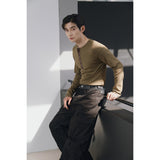レザーリブヘンリーネックロングスリーブ(カーキ)