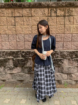26SS★ [BAONHAUS] Chemini Check Unbalance Long Skirt