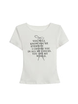 リボンレタリングラウンド半袖Tシャツ