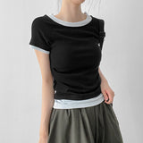 スリムフィット✨カラーリングレイヤードサイドシャーリングショートスリーブTシャツ(4 colors)