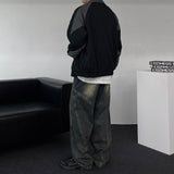 GJ5096 Biker incision wide denim (2 colors)