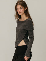 BUTTON OFF SHOULDER T-SHIRT / SKYBLUE