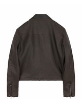 Washed Leather Crop Jacket - Brown