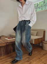 Side pin tuck balloon wide denim
