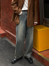 Slub tin curved demin pants