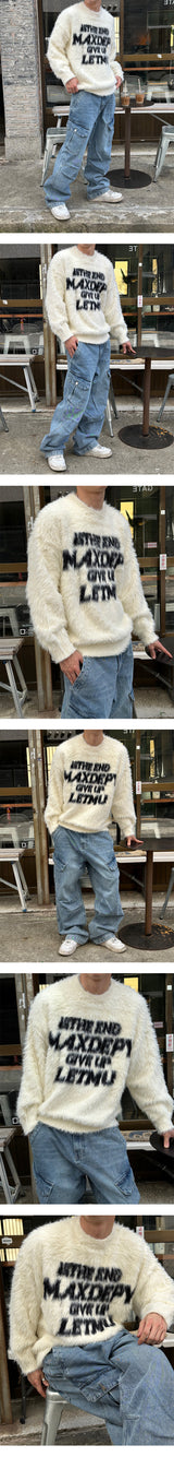 [Unisex] ヘビーアンゴラレタリングニット(2color)