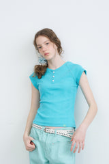 Riverstone Plus ヘンリーネック ラグラン 半袖 ストライプ スリムTシャツ