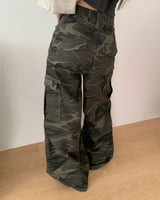 Pimme Military カモポケットカーゴブーツカットコットンロングパンツ