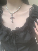 Yuka lace flare black blouse