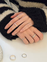 [7 set] antique bold chain ring set / chain silver daily simple ring mood cute knot