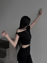 clean off-shoulder slit T (3color)