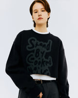 オーバーステンシルタイポクロップスウェットシャツ/OVER STENCIL TYPO CROP SWEATSHIRT-CHARCOAL