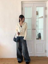 Pector Western Stud Embroidery Washed Long Wide Denim Pants