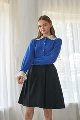 hand crochet neck&sleeve decorative cashmere cardigan_royal blue (6655897469046)
